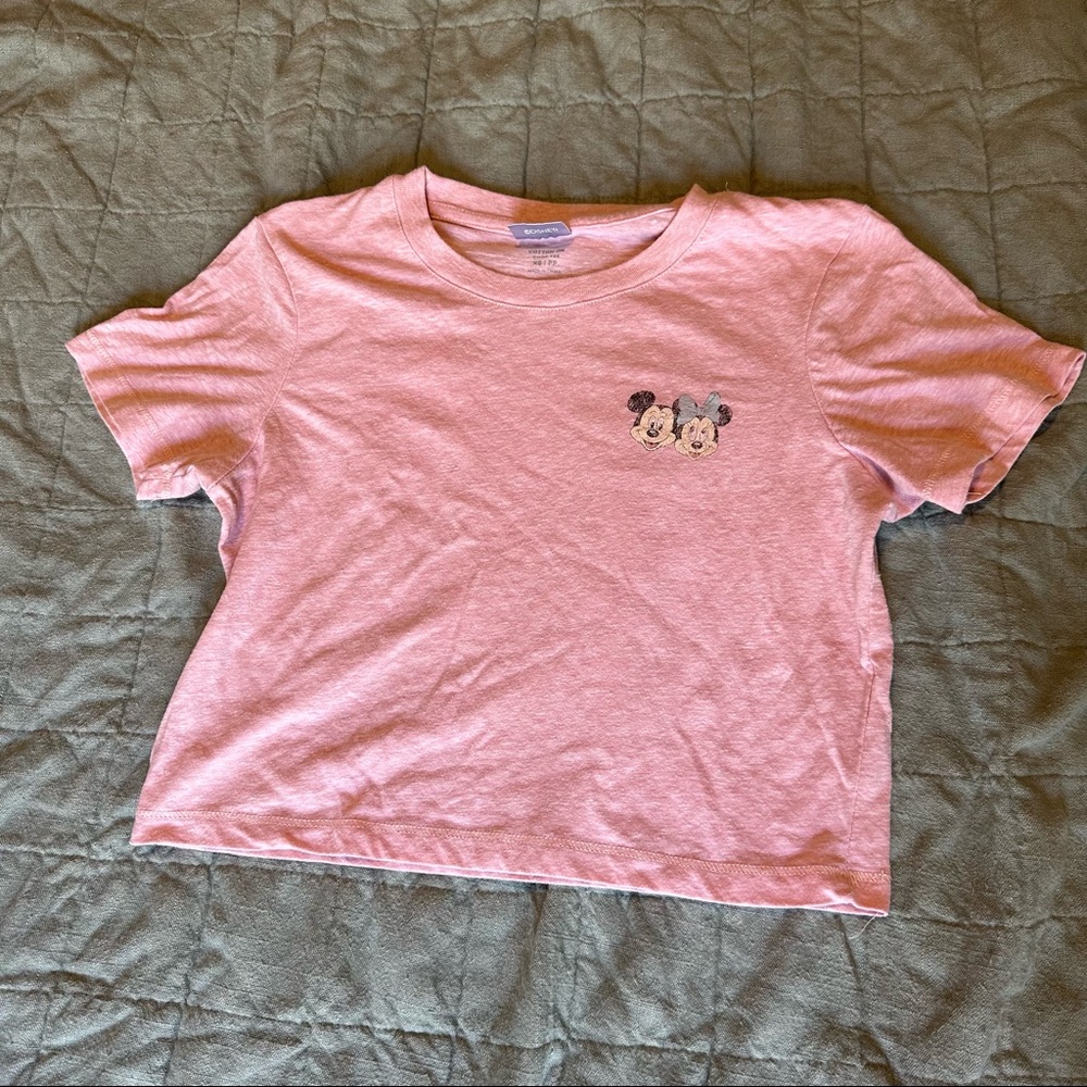 Cute Cropped Pink Mickey & Minnie Disney Shirt